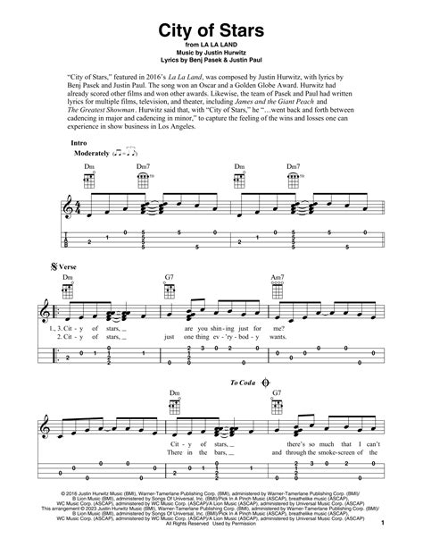 City Of Stars Uke tab by Ryan Gosling .